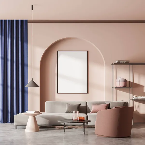 Trend Liegt Das Wohnzimmerdesign Mit Leinwand Wandbogen Modernen Pendelleuchten Beigen — Stockfoto