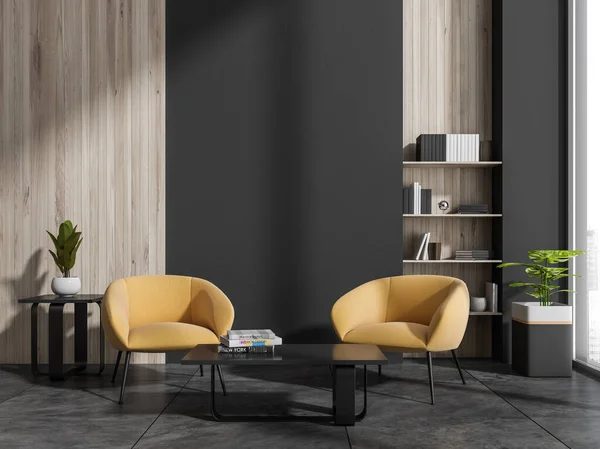 Quarto Hóspedes Interior Com Dois Assentos Amarelos Mesa Com Livros — Fotografia de Stock