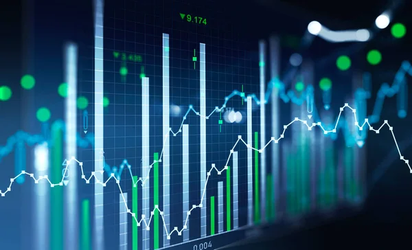 Gráfico Financeiro Gráfico Ascendente Com Linhas Números Diagramas Barras Que — Fotografia de Stock