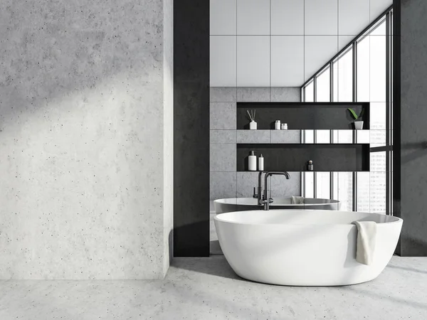 Baignoire Moderne Céramique Blanche Béton Gris Look Design Intérieur Utilisant — Photo