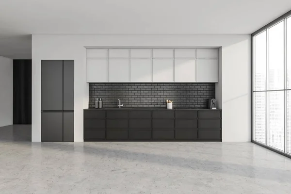 Design Cozinha Industrial Moderna Com Gabinete Modular Branco Preto Tons — Fotografia de Stock