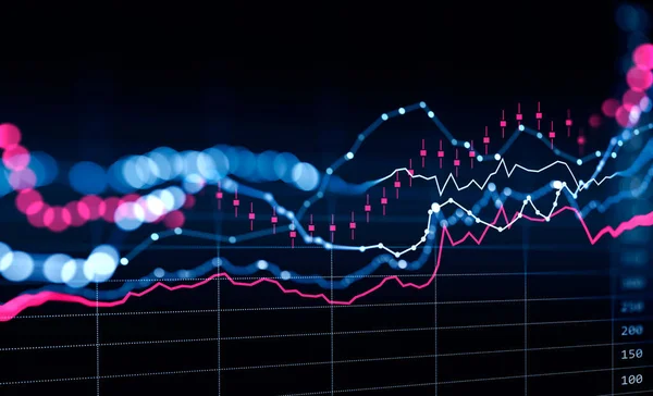Veränderungen Aktienmarkt Geschäftshologramm Mit Zahlen Und Wachsende Leuchter Buntes Digitales — Stockfoto