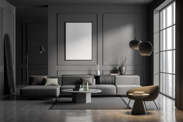 Lounge Interiör Med Soffa Och Soffbord Sittplats Med Lampa Spegel — Stockfoto