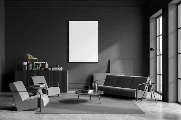 Wohnzimmer Mit Couch Und Zwei Stühlen Mit Couchtisch Schublade Mit — Stockfoto