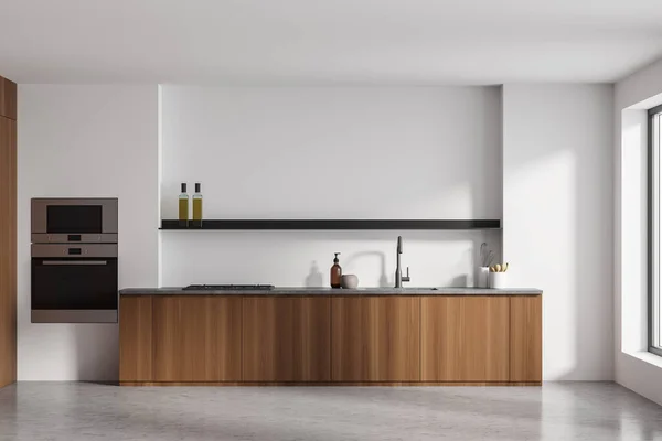 Interior Ruang Dapur Yang Terang Dengan Dinding Putih Yang Kosong — Stok Foto