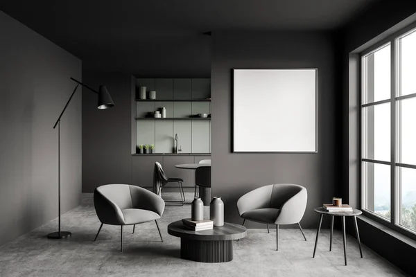 Minimalistische Eetkamer Interieur Met Twee Stoelen Salontafel Keuken Set Eetkamer — Stockfoto