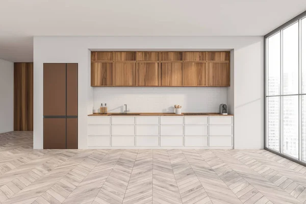 Empty Kitchen Space White Wood Modular Cabinet Designed Minimalist Interior — Stock Photo, Image