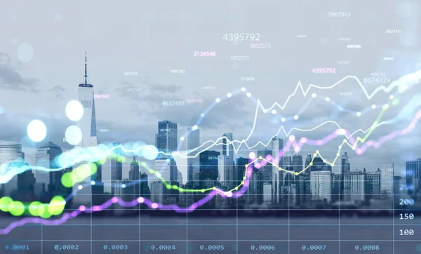 New York Felhőkarcolók Forex Pénzügyi Emelkedő Grafikon Chart Számokkal Gyertyatartók — Stock Fotó