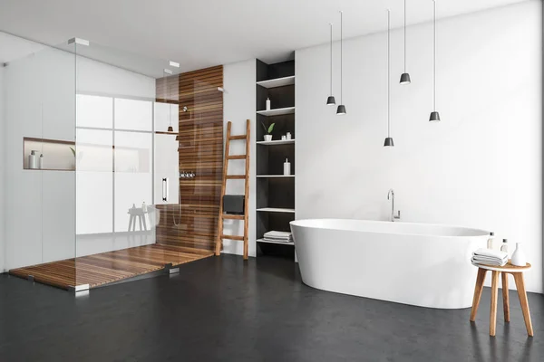 Modern Bathing Room Interior Tub Table Douche Glass Partition Table — Foto de Stock