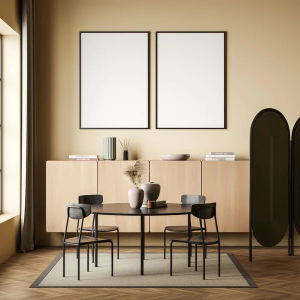 Lounge Interieur Mit Vier Stühlen Und Tisch Mit Dekoration Holzkommode — Stockfoto