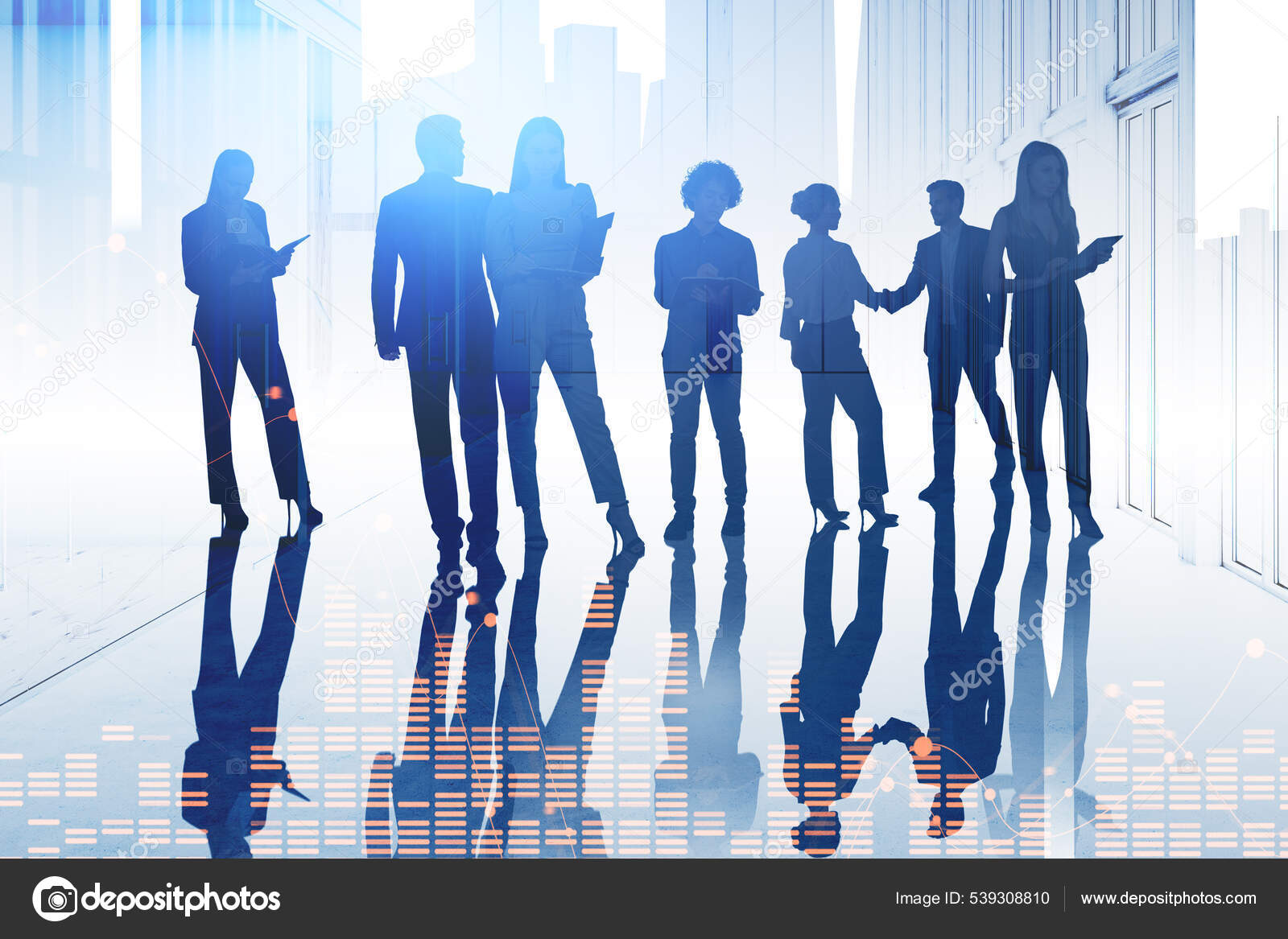 Business People Silhouette Working Together Using Device Take Note  Handshake — Stock Photo © denisismagilov #539308810, image size:1600x1167