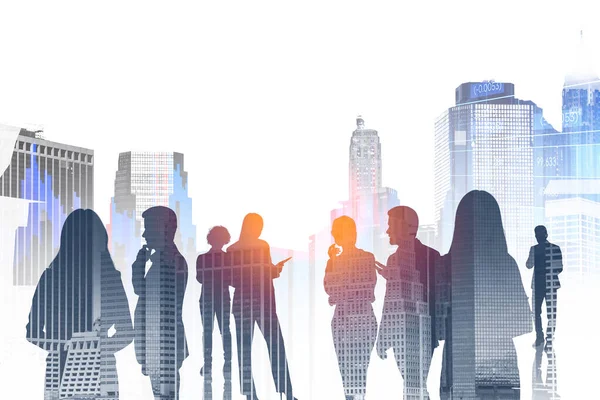Business People Silhouettes Working Together Thinking Talking Double Exposure Forex — Stock Photo, Image