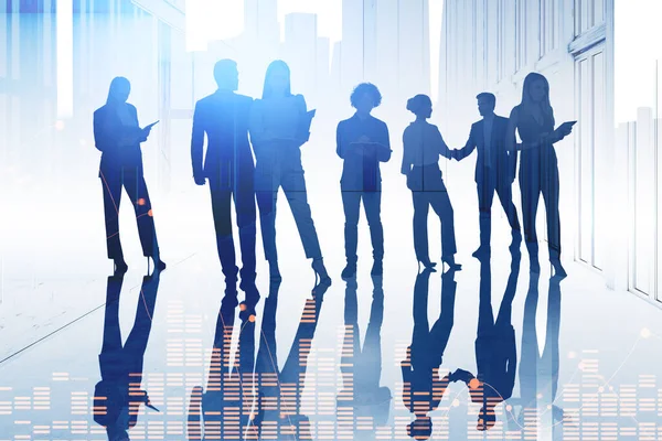 Business People Silhouette Working Together Using Device Take Note Handshake — Stockfoto