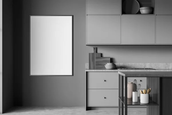 Donkere Kookkamer Interieur Met Planken Keukengerei Het Dek Decoratie Met — Stockfoto