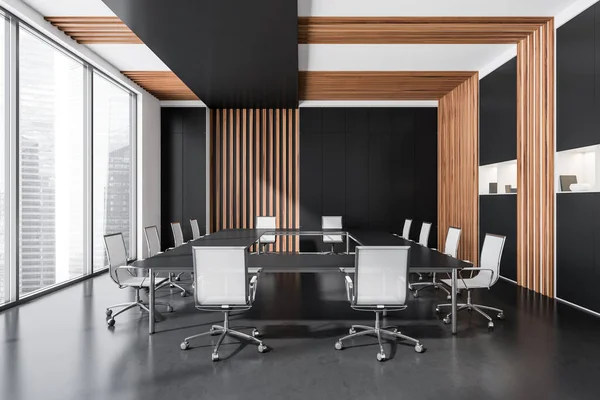 Minimalist Dark Grey White Conference Room Interior Shape Table Twelve — Photo