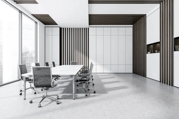 Elegant White Grey Conference Room Interior Rectangle Table Office Chairs — стоковое фото