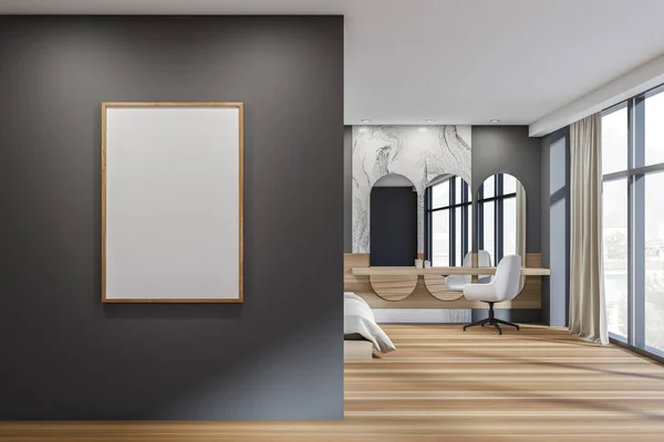 Entrance Hall Bedroom Wood Flooring Frame Mockup Grey Wall Marble — Stockfoto