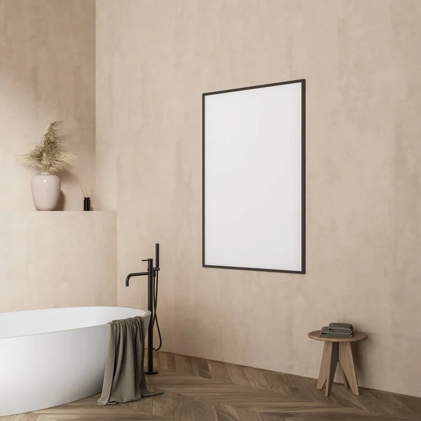 Cuarto Baño Interior Con Bañera Mesa Con Toallas Parquet Vista — Foto de Stock