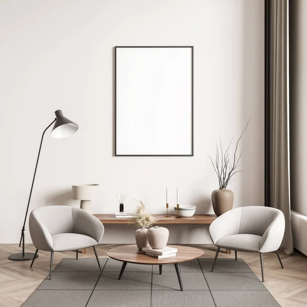Leseraum Mit Zwei Weißen Stühlen Couchtisch Und Bank Mit Stilvoller — Stockfoto