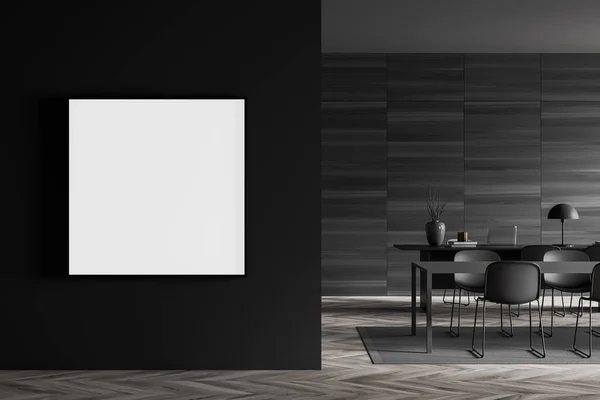 Empty Square Canvas Grey Wall Next Manager Office Meeting Table — 스톡 사진