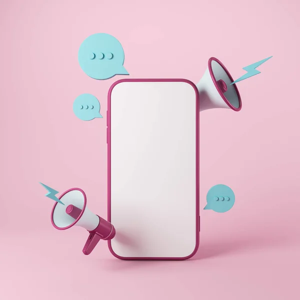 Phone Screen Loudspeaker Bright Background Speech Bubble Megaphone Lightning Advertising — Stockfoto