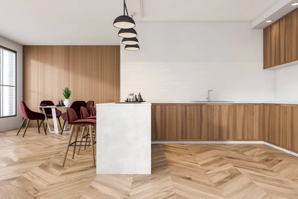 Interior Memasak Modern Dengan Wastafel Dan Dek Dengan Piring Kursi — Stok Foto