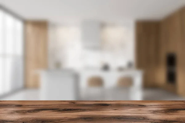 Blurred Kitchen Room Interior Good Display Advertisement Panoramic Window City — Stockfoto