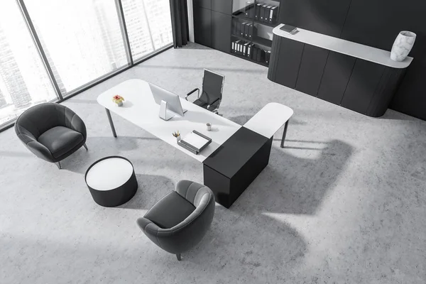 Top View Stylish Office Room Interior Two Armchairs Coffee Table — 图库照片