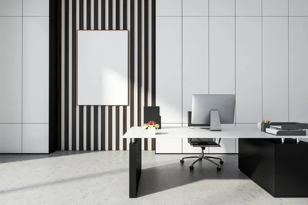 Empty Frame Wood Wall Panels Grey White Office Interior Personal — 图库照片