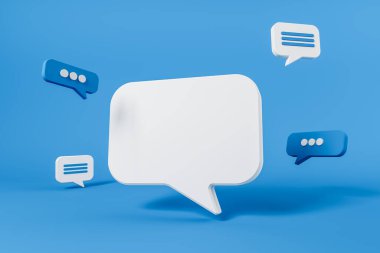 Boş beyaz mesaj, bildirim, kopyalama alanı olan konuşma balonu. Dijital iletişim ve sohbet. Sosyal ağ kavramı. 3B görüntüleme