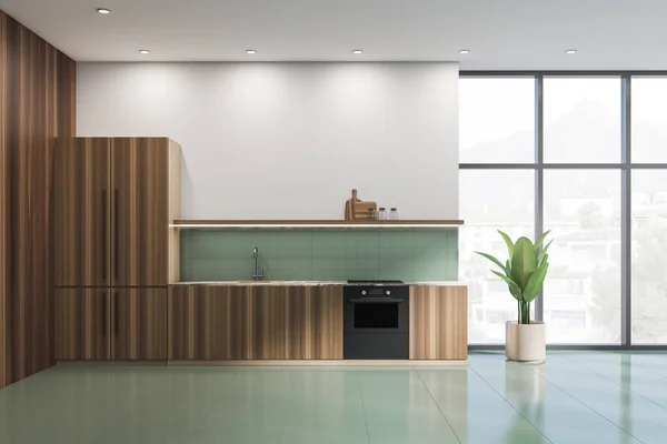 Interior Cocina Moderna Con Fregadero Estante Con Utensilios Cocina Estufa — Foto de Stock