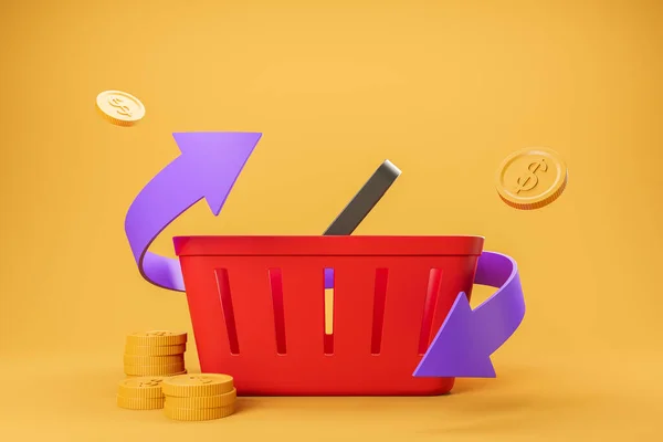 Rode Mand Munten Met Dollarteken Cashback Terugbetaling Online Winkelen Concept — Stockfoto