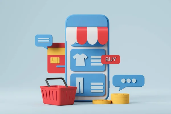 Smartphone Avec App Mobile Shopping Icônes Panier Avec Carte Crédit — Photo
