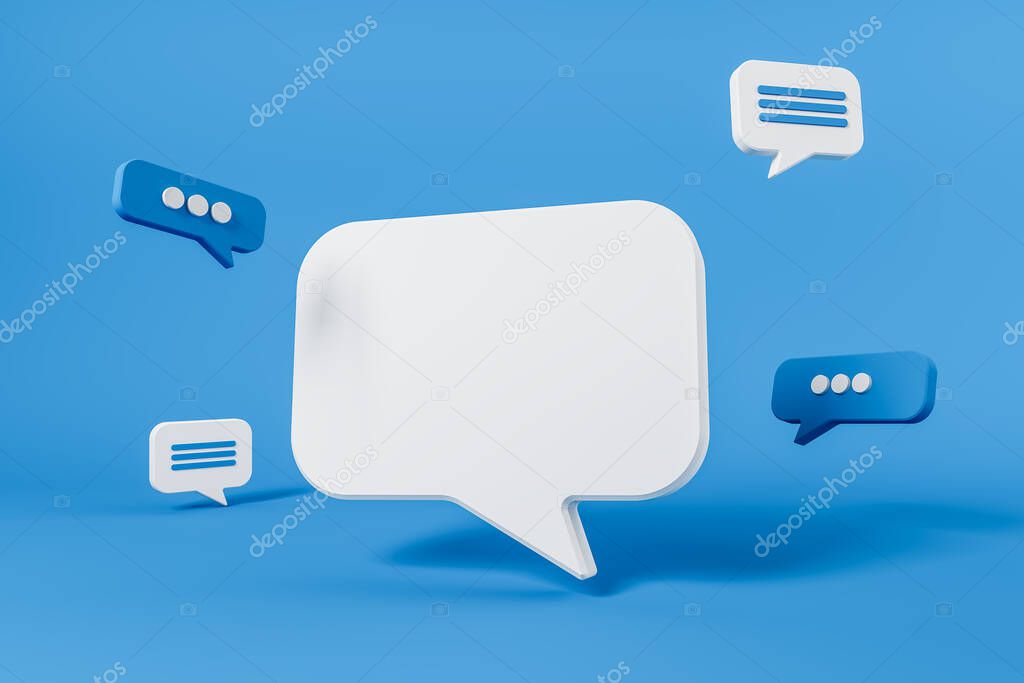 Blank white message, notification, speech bubble with copy space. Digital communication and chat. Concept of social network. 3D rendering