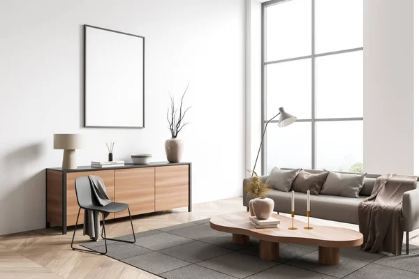Weiße Lounge Einrichtung Mit Sofa Und Stuhl Couchtisch Auf Teppich — Stockfoto