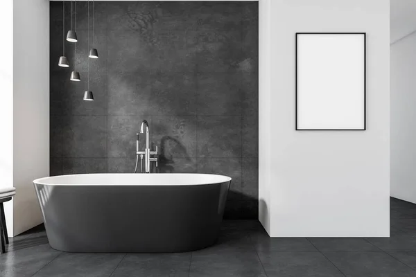 Interior Banheiro Moderno Com Banheira Cerâmica Cartaz Moldado Branco Parede — Fotografia de Stock