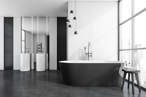 Modernes Badezimmer Mit Grauer Keramik Badewanne Und Zwei Weißen Waschbecken — Stockfoto