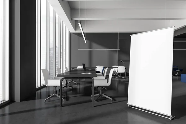 Dark Industrial Office Interior Armchairs Grey Concrete Floor Coworking Space — Stock Photo, Image