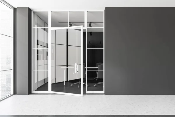 Dark Office Room Interior Empty Grey Wall Meeting Board Armchairs — Stock Photo, Image