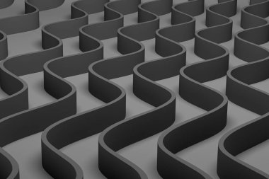 Karanlık dalgalar soyut arka plan, siyah düz çizgiler. Teknoloji dijital bilgisayar ağı. Ağ için tasarım elemanları. 3B görüntüleme