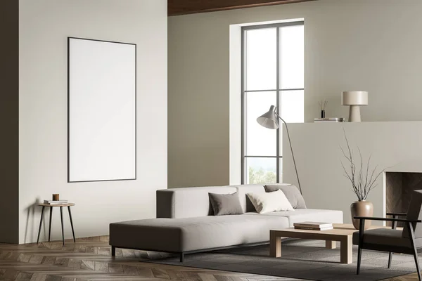 Entspannendes Zimmer Interieur Mit Sofa Und Sessel Auf Teppich Couchtisch — Stockfoto