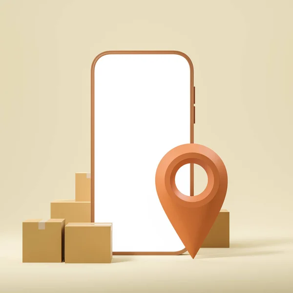 Smartphone Gesloten Kartonnen Dozen Met Een Groot Locatiemerk Concept Van — Stockfoto