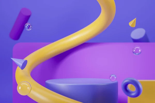 Абстрактный Подиум Плавающими Геометрическими Формами Красочный Фоновый Макет Показа Продукции — стоковое фото
