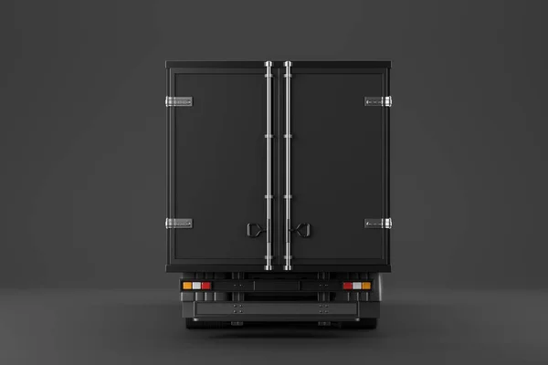 Achteraanzicht Van Gesloten Zwarte Truck Geïsoleerd Zwarte Achtergrond Concept Van — Stockfoto