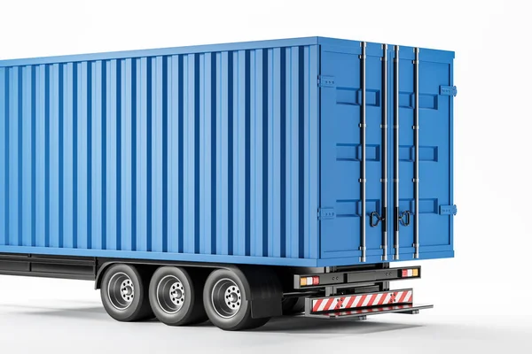 貨物トラック コンテナ輸送商品 青いトランク リアビュー スペースを空にして 配達の概念 3Dレンダリング — ストック写真