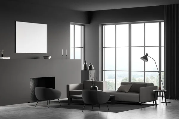 Entspannungsraum Mit Sofa Und Zwei Sesseln Auf Teppich Couchtisch Und — Stockfoto