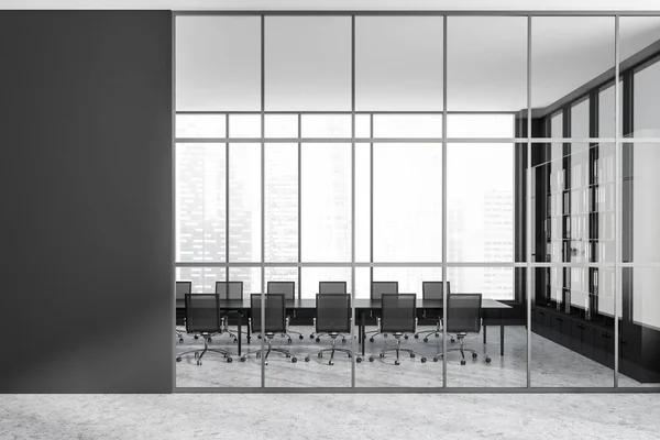 Dark Conference Room Interior Glass Doors Front View Armchairs Board — Stock Photo, Image