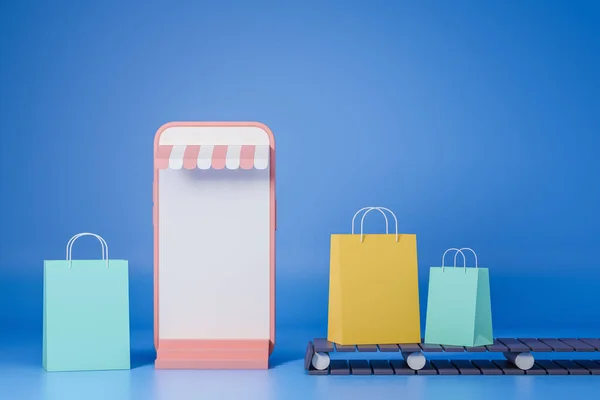 Smartphone Paquetes Coloridos Transportador Entrega Pedidos Línea Aplicación Móvil Para —  Fotos de Stock