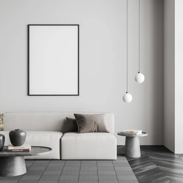 Weiße Lounge Einrichtung Mit Sofa Und Kissen Runder Couchtisch Mit — Stockfoto