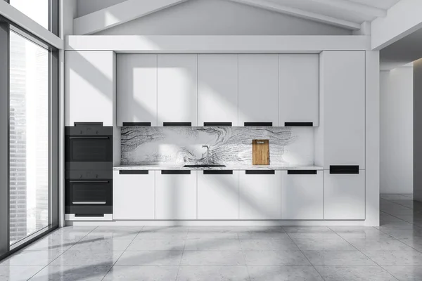 Interior Cocina Diseño Moderno Con Zona Habitación Vacía Suelos Baldosas —  Fotos de Stock